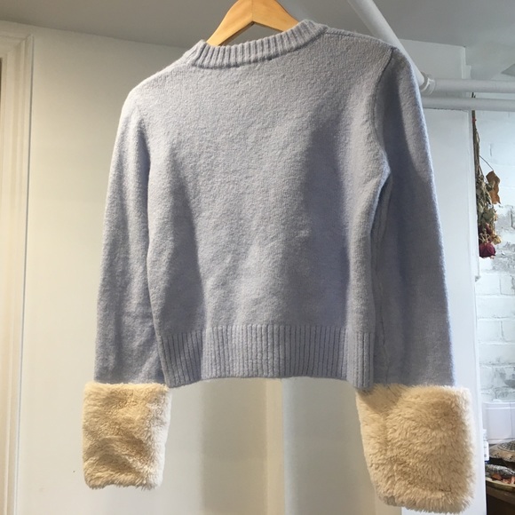 Zara Baby Blue Sweater with faux fur Cuffs - Picture 8 of 8